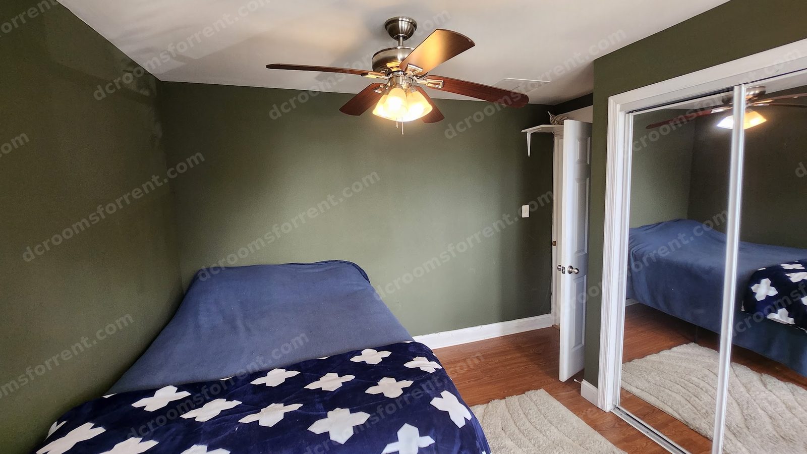 Delta Room: entry area with rug and closet storage shelf